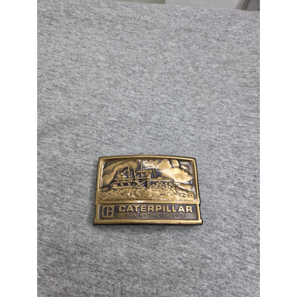 Rare Vintage Caterpillar Tractor Construction Brass Belt Buckle